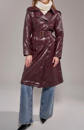Azalea Wang Vivienne Faux Leather Trench Coat in Merlot at Nordstrom, Size X-Large