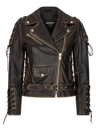 TruClothing Cross Zip Brando Biker Leather Jacket Live To Ride