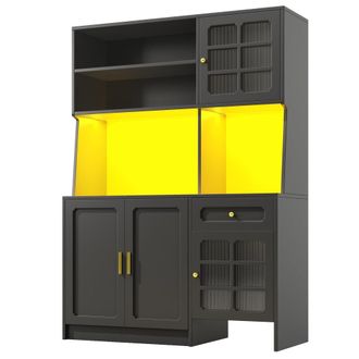 Urban Meuble Aparador alto negro en MDF con puertas de vidrio e iluminaci&oacute;n LED