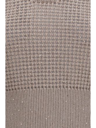 Brunello Cucinelli Womens Tank Top With Perforated Sequins Desert Cotton