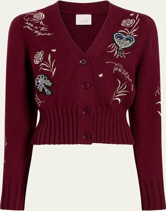 Cinq &agrave; Sept Heritage Rose Patch Morgan Embroidered Cardigan