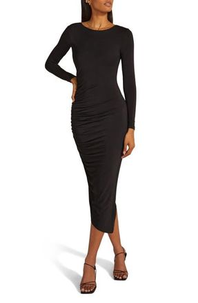 Favorite Daughter The Its Getting Serious Ruched Long Sleeve Dress in Black at Nordstrom, Size Large