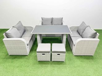 Fimous 8 Seater Patio Garden Furniture Sets with 2 Small Stool Light Grey