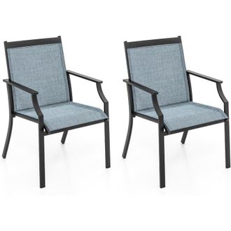 Costway 2 Sillas Jardin Exterior Textilene, Sillas Terraza Exterior Asiento Transpirable, Estructura De Metal, Respaldo Alto, 66 X 61 X 90 Cm (2, Azul) - Cost