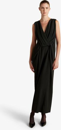 Marina Moscone Cady V-Neck Draped Twist Belt Dress in Black at Nordstrom, Size 4