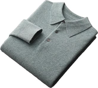Generic Mens Long Sleeves Polo Collar Pullover Merino Wool Knitted Sweater Mint