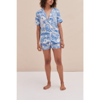 Desmond & Dempsey Short Sleeve Pajama Set in Loxodonta Blue at Nordstrom, Size X-Small Uk