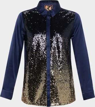 Johnny Was Selya Button-Down Ombre Sequin Shirt