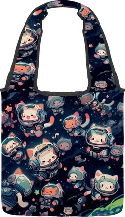 Generic Colorful Cartoon Kitten Reversible Canvas Shoulder Tote - Double-Sided Print, 12oz Cotton, 27cm Drop, Fold-Flat Bag for Travel, Shopping, Street Outin