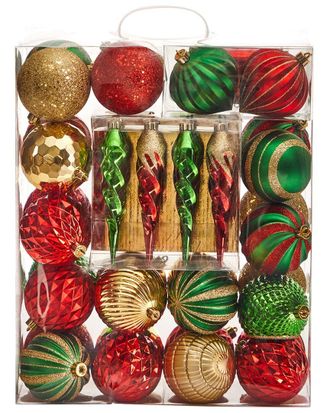 Nearly Natural Holiday Deluxe Shatterproof 50-Count Christmas Tree Ornaments