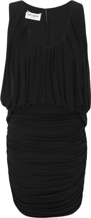 Saint Laurent Mouwlloze minijurk met draperie&euml;n - Dames - Korte kleedjes - Zwart - M - Katoen - Kleedjes