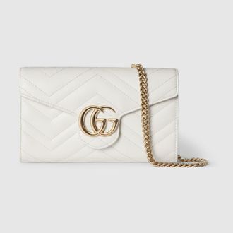Gucci GG Marmont Wallet On Chain, White, Leather