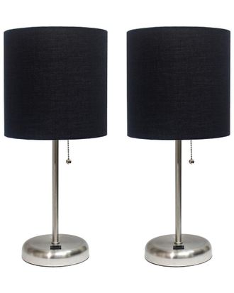 Lalia Home Stick Lamp With Usb Charging Port And Fabric Shade 2Pk Set