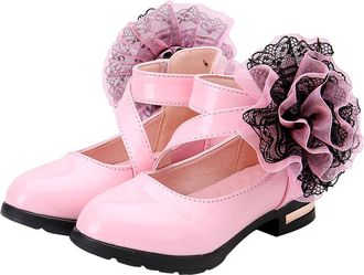 Generic Girls Hook and Loop Dress Shoes Mary Jane Shoes Ballet Flats Dress Sandals with Flower Decor Stylish Matte Princess Low Heel Footwear Kids Uniform Oxf