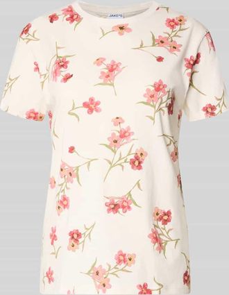 Jake*s Casual T-Shirt im Allover-Look mit Rundhalsausschnitt in Offwhite Melange, Gr&ouml;&szlig;e XXL