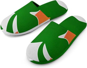 Generic Shamrock on Ireland Flag Flannel Mens Slip-on Slippers Winter Warm House Shoes with Rubber Sole for Home Hotel