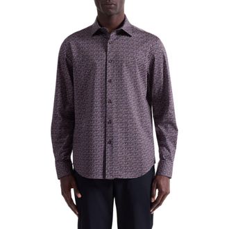 Bugatchi Jimmy OoohCotton Check Button-Up Shirt in Mahogany at Nordstrom Rack, Size Xx-Large