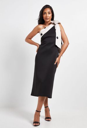 Wallis Womens Petite Occasion Scuba Corsage One Shoulder Midi Dress - Black - Size 20 UK