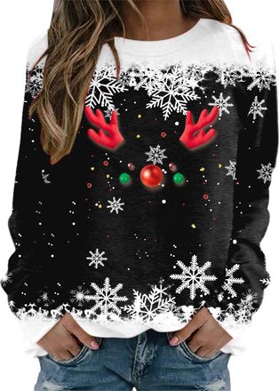 Generic travel essentials women running jacket women Christmas Jumpers for Women Fashion Wine Glasses Snowflake Print Long Sleeve Pullover Tops Casual Crewnec