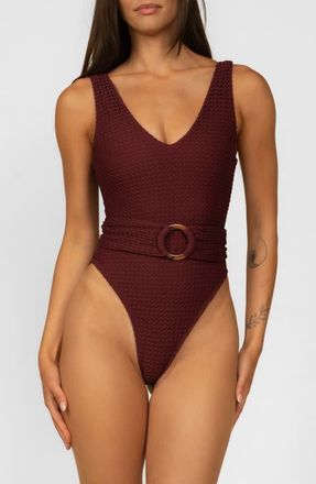 Montce Swim Kim Belted One-Piece Swimsuit in Maroon Crochet at Nordstrom, Size X-Large