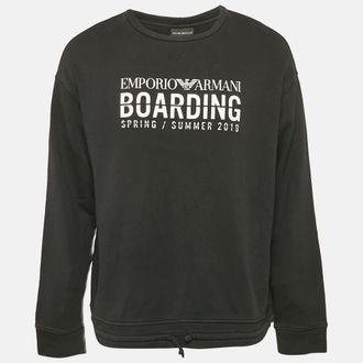 Emporio Armani Black Printed Cotton Crew Neck Sweatshirt L