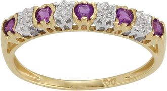 Gemondo Classic Round Amethyst & Diamond Half Eternity Ring in 9ct Yellow Gold