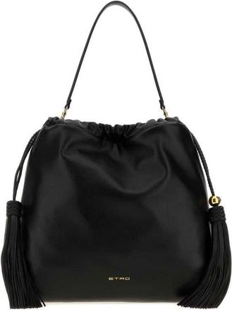 Etro Black Leather Medium Kalispera Bucket Bag Nero Borse A Mano