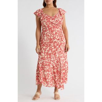 Sugarlips Nadia Ruched Maxi Dress in White-Red at Nordstrom, Size 3X