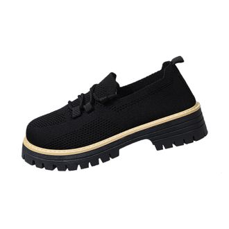 Generic Ladies Casual Shoes Wide Fit Walking Shoes Round Toe Flat Low Heel Breathable Non-Slip Lace Up Comfortable Casual Loafers Work Leisure Black