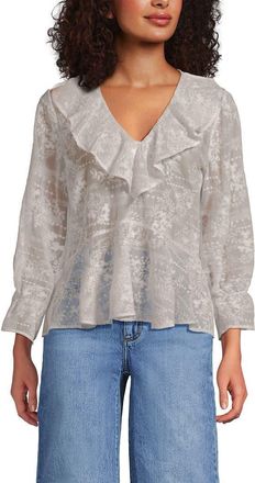 Lands End Feminine Ruffle Chiffon V Neck Blouse in Ivory at Nordstrom, Size X-Small