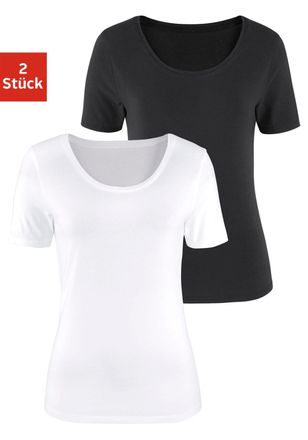 Vivance T-Shirt VIVANCE aus elastischer Baumwoll-Qualit&auml;t, Damen, Gr. 40/42, schwarz-weiss (schwarz, wei&szlig;), Single Jersey, Obermaterial: 95% Baumwolle, 5% Ela