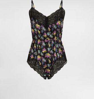 Dolce & Gabbana Small Floral-print Satin And Lace Bodysuit - Woman Underwear Multicolor 1