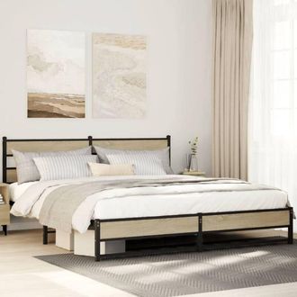 vidaXL Estructura De Cama Sin Colch&oacute;n Metal Roble Sonoma 200x200 Cm Vidaxl