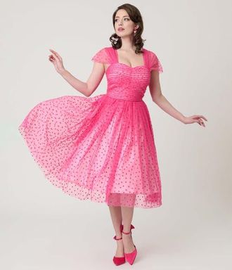 Unique Vintage Garden State Swing Dress in Pink W/tiny Hearts at Nordstrom, Size X-Large