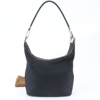 Gucci Black Leather Canvas Handbag Shoulder Bag Tote Bag (Pre-Owned)