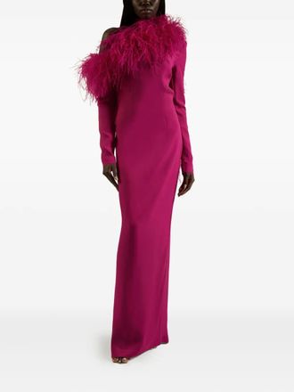 Taller Marmo Asymmetrische jurk met veren afwerking - Roze