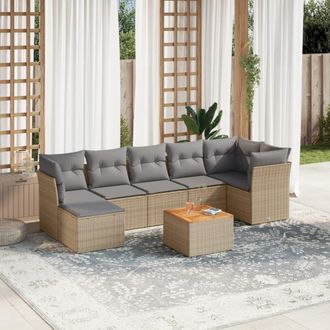 vidaXL Vidaxl - Juego De Sof&aacute;s De Jard&iacute;n Con Cojines Beige 8 Pzas Rat&aacute;n Pe