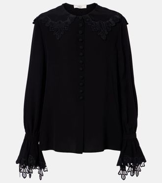 Chlo&eacute; Embroidered silk crepe de chine blouse