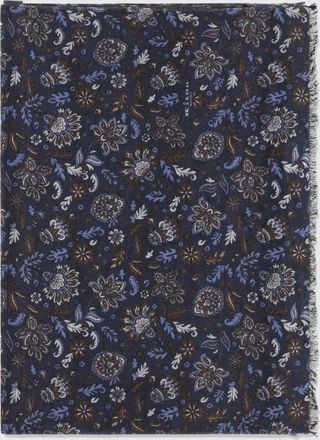 Kiton Sciarpa in pura seta con stampa floreale e bordi sfrangiati