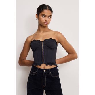 Good American Womens Matte Jersey Lace Trim Bustier | Black, Size Medium | Good American by Khlo&Egrave; Kardashian