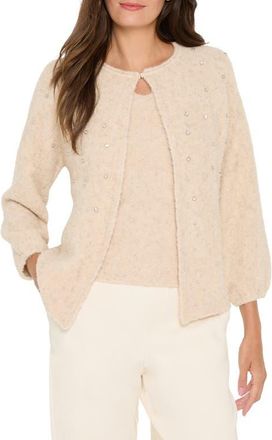 Nic+Zoe Crystal Embellished Nep Cardigan in Warm Sand at Nordstrom, Size Xx-Large