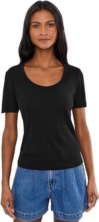 Michael Stars Cecile Crew Neck T-Shirts Womens Clothing Black : XL (US 10-12), Cotton