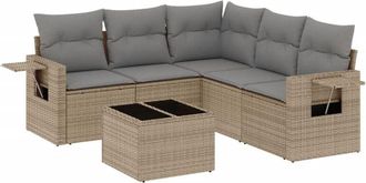 vidaXL Vidaxl - Juego De Sof&aacute;s Jard&iacute;n Con Cojines 6 Pzas Rat&aacute;n Sint&eacute;tico Beige