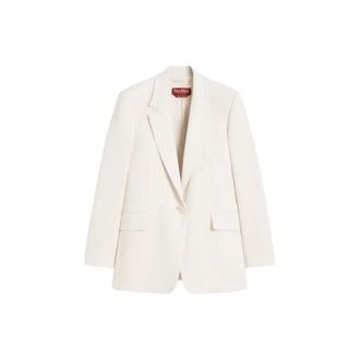 Max Mara Jassen, Dames, Beige, M, Polyester, Mstbosco Single-Breasted Cady Blazer