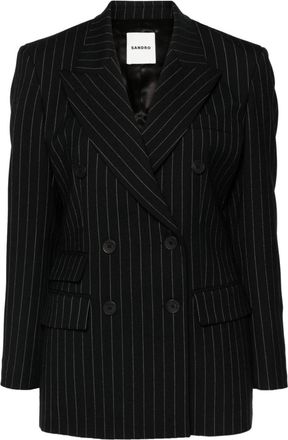 Sandro pinstriped double-breasted blazer - women - Elastane/Viscose/Cotton/RWS Wool/Recycled Polyester - 38 - Black