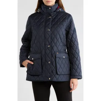 Tommy Hilfiger Hooded Diamond Quilted Jacket in Navy at Nordstrom Rack, Size X-Large