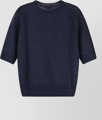 Brunello Cucinelli linen cotton sweater crew neck sequins