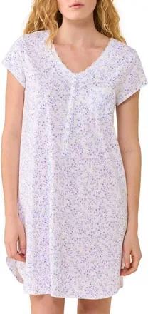 Eileen West Floral Lace Trim Cotton Sleepshirt in White/floral at Nordstrom, Size X-Small