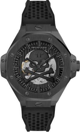 Philipp Plein $keleton Royal Automatic Silicone Strap Watch, 46mm in Black at Nordstrom Rack