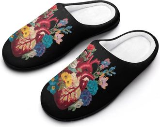Generic Human Heart Life Flower Slippers Men Winter Warm Cotton Anti-Slip Indoor Slip-Ons House Shoes